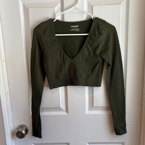 Garage Deep Green Small Ribbed Long Sleeve Crop Top